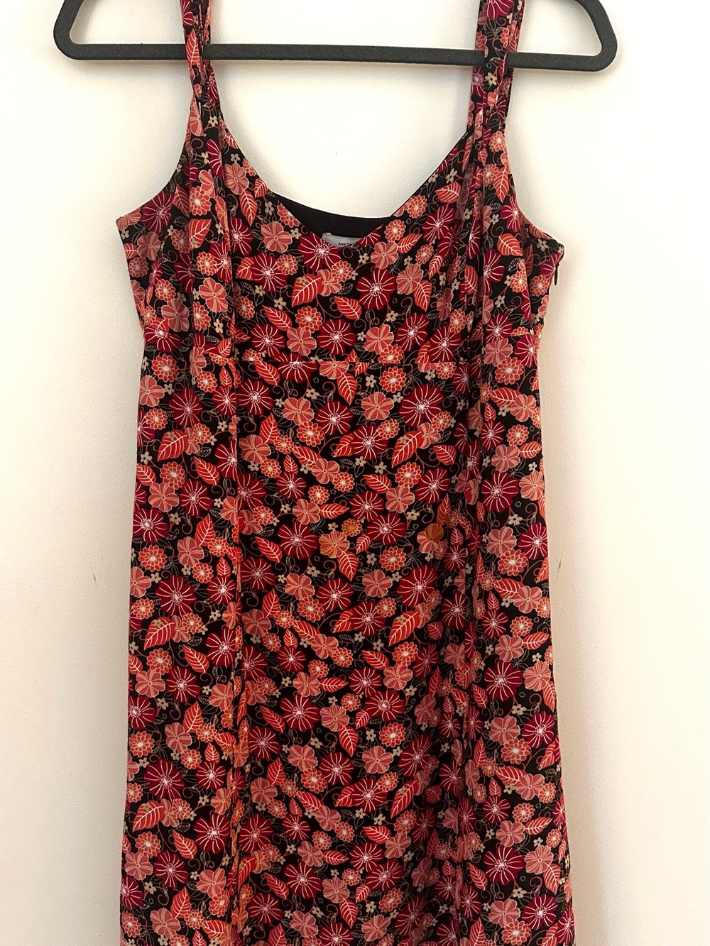 LOFT Black Midi Dress with Red Floral Print